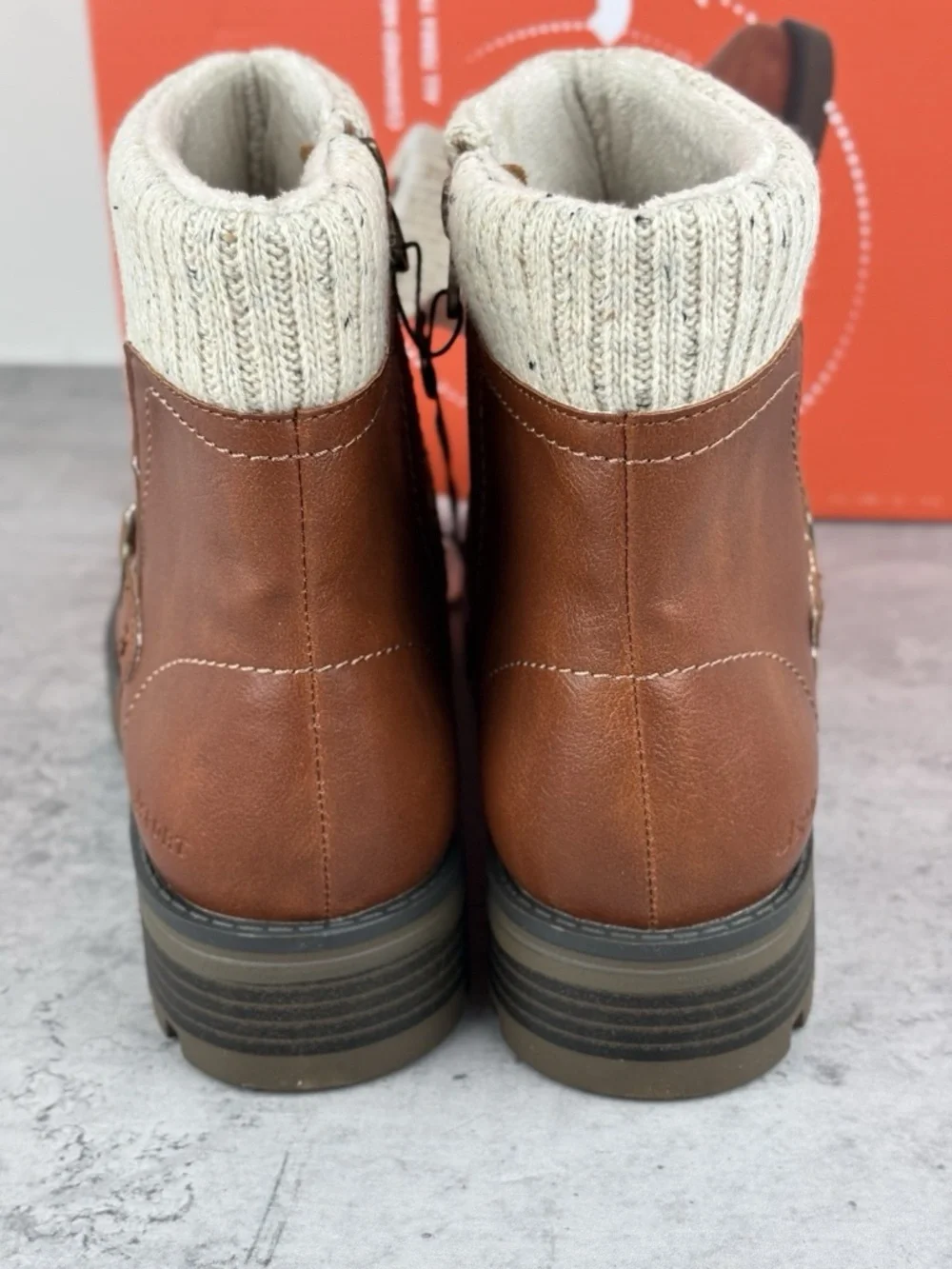 New JSport Violet Boots Women's Brown Zip Knit Cuff Memory Foam Ankle Bootie